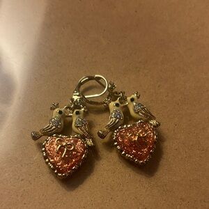 Betsey Johnson Gold and Orange Bird Heart Earrings